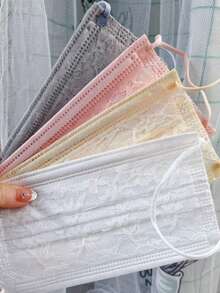 10pcs Disposable Lace Mesh 4-Layer High-Quality Fashion Breathable Sunscreen Dust Mask - Multicolor - View 5