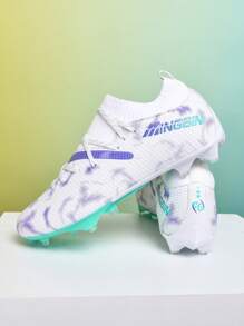 1 双男女通用足球鞋,适合比赛/训练的软地鞋,中帮户外运动鞋,系带前掌,防滑耐用鞋底,AG/FG 钉鞋,轻质高性能设计,多种颜色可选,工厂直销 - 白藍 - 查看 6