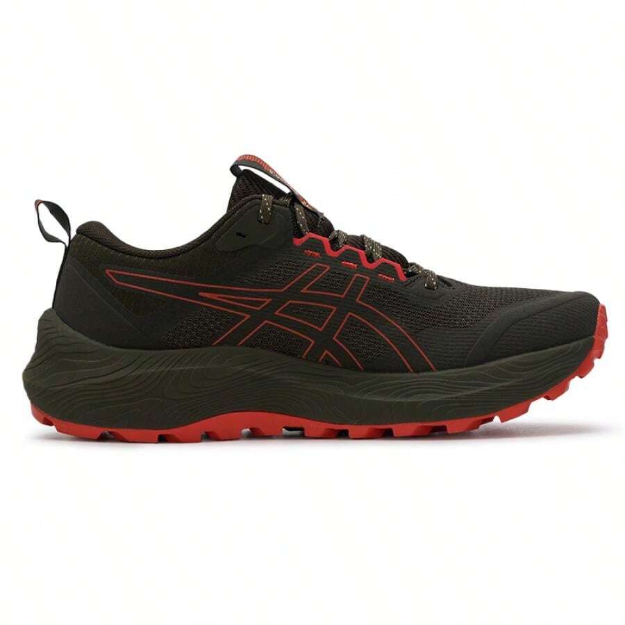 Asics TRABUCO TERRA 3 男士跑步鞋，缓震抓地支撑通勤鞋，舒适低帮越野跑徒步休闲鞋，1011C152-200 - 軍綠色/紅色 - 查看 1