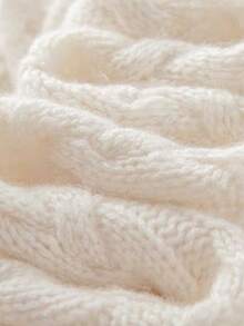 Damen Aprikot strukturiertes Strickkleid, Rundhals Oversized Longpullover, dicker warmer Pullover Strickware für Herbst/Winter - Aprikosenfarben - Übersicht 3