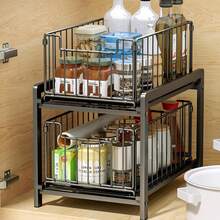 Organizador de Fregadero De , Organizador de Debajo del Fregadero Ajustable, Estante Almacenamiento Bajo el Fregadero Acero Inoxidable, Ideal Para Fregaderos, Armarios, Cocinas o Baños - Negro - Ver 10