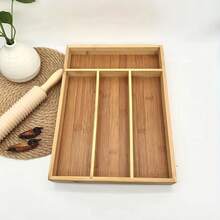 Bandeja para cubiertos de bambú: utensilios de cocina, cubertería, organizador de cajones para cubiertos, divisores, organizador para guardar y organizar cubiertos, cucharas, utensilios y aparatos. - 4 cuadrículas - Ver 3