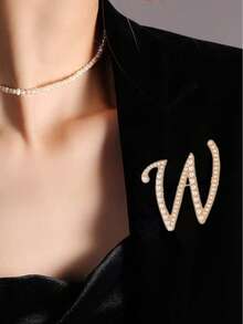 1pc 26 English Letter Pearl Brooch Pin, Fashion Versatile Clothing Anti-Slip Decoration, Scarf Clip, Shoes, Hat Accessory, Retro - Yellow Gold - View 22
