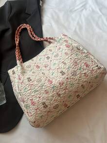 Bolso de tela casual con diseño de dibujos animados, diseño minimalista, adecuado para todas las estaciones, otoño/invierno, color de patrón/bufanda aleatorio - Rosa - Ver 3