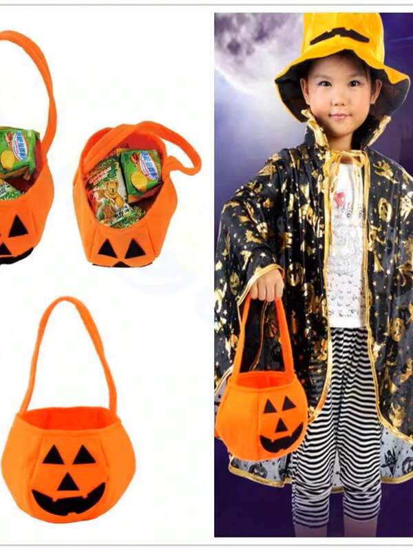 1 Stück Halloween Trick-or-Treat Tasche, Süßigkeitentragetasche, handgehaltene 3D Kürbis Tasche, Geisterfest Requisite, Halloween Tasche