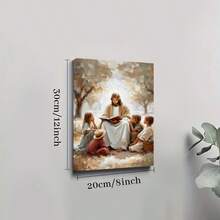 1pc, Framed Wall Art, Jesus With Children Reading Bible, Detailed Depiction Of Jesus Sitting Outdoors Surrounded By Children, Reading From A Book Under A Tree With Soft Light Filtering Through Leaves, Canvas Wall Art For Living Room, Bedroom, Bathroom, Study Room, Dining Room, Office, Wooden Wall Art Decor, Ideal Gift - 彩色 - 查看 8