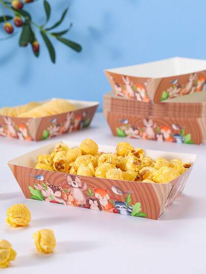 10/24pcs Tree Stump Animal Party Food Boxes, Fries Boxes, Popcorn Boxes, Popcorn Boxes, Birthday Party Decorations And Home Movie Night Snack Boxes, Suitable For Lunch Box, Bakery Bread, Burger Restaurant