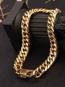 1 chiếc vòng tay mắt xích dày bằng thép không gỉ mạ vàng 18K, phụ kiện thời trang Hip Hop chắc chắn có thể điều chỉnh, phù hợp để đeo hàng ngày cho nam giới, tiệc tùng, quà tặng cho bạn trai, quà tặng xã giao - Vòng tay xích  dành cho nam - Xem 2