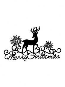 1 pieza Decoración de pared colgante de metal negro con diseño de ciervo y copos de nieve huecos, con texto "Feliz Navidad", decoración navideña con elementos de ciervo y copos de nieve, adecuada para la decoración del hogar y la sala de estar durante las fiestas, decoración de pared metálica de invierno, arte de pared navideño para la decoración de la habitación