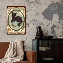 Black Cat Tarot Card Tin Sign: World XXI Design - Witchy Aesthetic Wall Decor For Cat Lovers Occult Fans Tarot Enthusiasts - 彩色 - 查看 2
