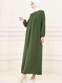 Women's Solid Color Modest Loose Long Robe Dress, Elegant And Dignified - Army Green - View 6