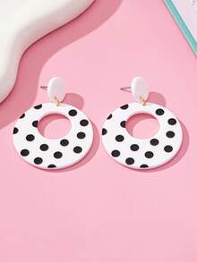 1 对时尚波尔卡圆点亚克力几何圆形吊坠耳环，适合日常佩戴 - 波點 - 查看 5