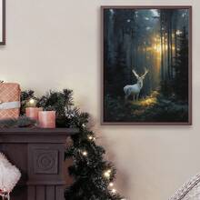 1pc, Canvas Wall Art, Framed Wall Decor, Vintage Dark Forest White Deer, Christmas Snowy Forest Poster, Winter Aesthetic Artwork, Christmas Gift Home Decor, Christmas Decorations, Winter Decorative Poster, Christmas Holiday Home Decor, Room Decor, Dormitory Decor, Bathroom Decor, Bedroom Decor, Living Room Decor, Office Decor, Nursery Decor