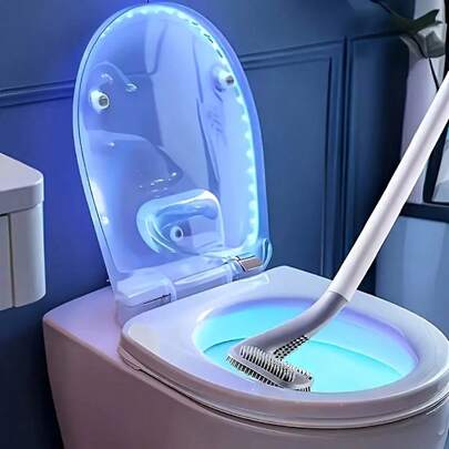 2 件 360 度旋转软硅胶马桶刷，轻松清洁浴室和厕所，长 V 形弯柄马桶刷，S 形多功能清洁刷