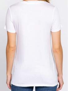Short Sleeve V Neck Relaxed Fit Top With Chest Pocket 2 Pack - White-White - View 4