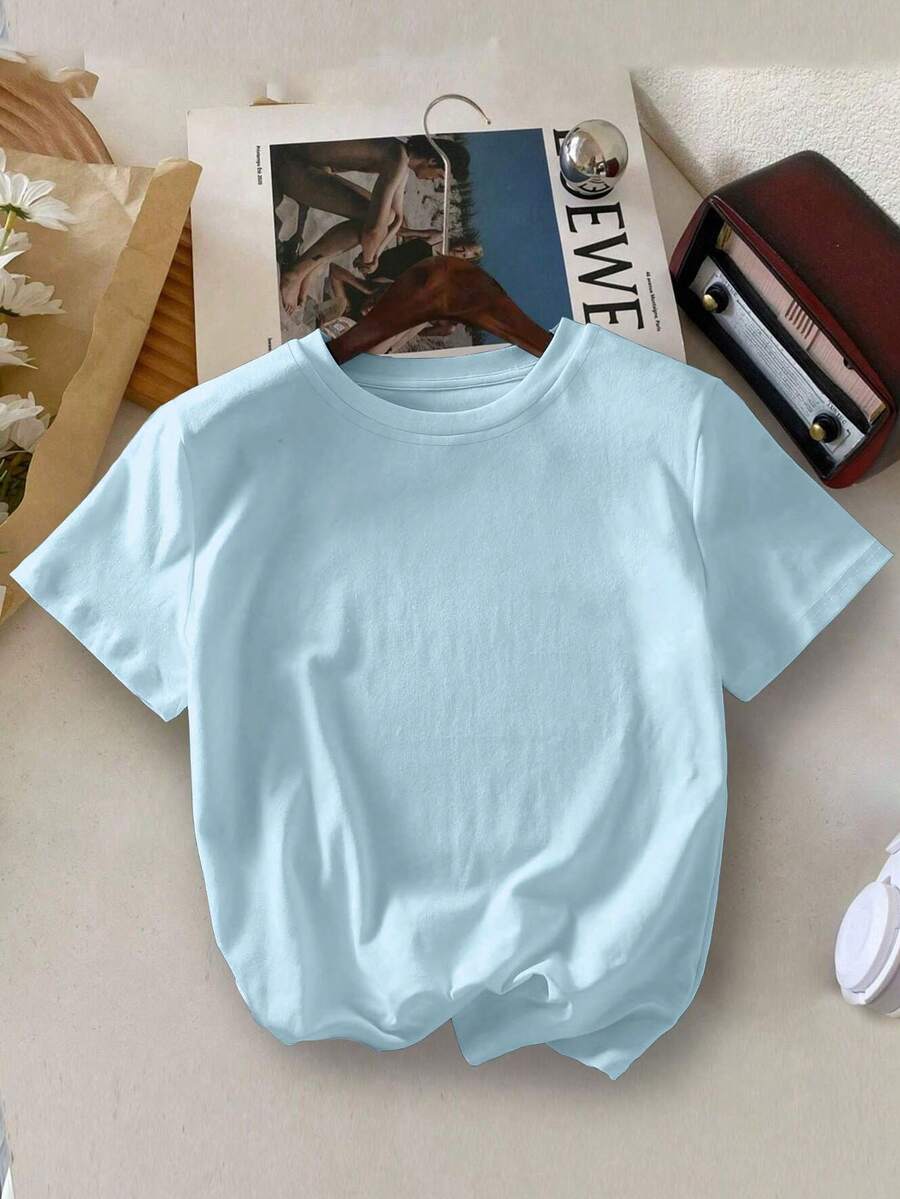 青少年男孩图案印花圆领 T 恤，街头风格，夏季 - 淺藍色 - 查看 1