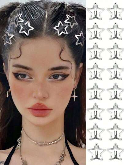 20pcs/50pcs Y2K Star Shaped Hair Clips Non-Slip Metal Hair Accessories, Suitable For Girls, Women Street Style Hairpins, Campus Supplies