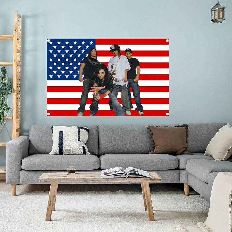 Tokyo Hotel Flagge Wandteppich aus Polyester 90g, Muster für Studentenwohnheim, Schlafzimmer, Wohnzimmer, Heimdekoration, schönes Kunstwerk Wandteppich, ideales Urlaubsgeschenk