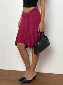 Women's Ruffle Hem Sarongs Beach Wrap Cover Up Swimwear Bikini Bottoms High Waisted Tankini Swim Skirts Swimdress - Đỏ - Xem 2