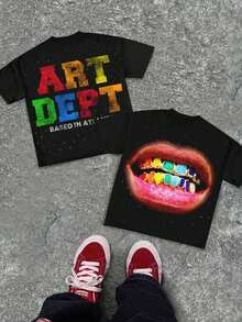 ART BASE IN ATL "Text Play Meme ATL Culture Enthusiast, Street Art Fan Lips, Rainbow Golden Teeth Street Art Dazzling Art Colorful, Exaggerated, Breaking Through The Conventional Art Story Street Art Style T-Shirt Dark Art  Play Meme Feeling T-Shirt ... Value Declaration T-Shirt, Burning Bright, No Outing, Strength, Respect Streetwear Shirt, Hometown Flag, Warning, Fashion Clothing, Pattern T-Shirt For Women, Interesting Pattern T-Shirt, Pattern T-Shirt For Men, 100% Cotton T-Shirt, Designed For Youth And Fashion. They're Here, Perfect For Casual Wear And Street Style. They Are Excellent Gifts For Friends And Family. - màu đen - Xem 1