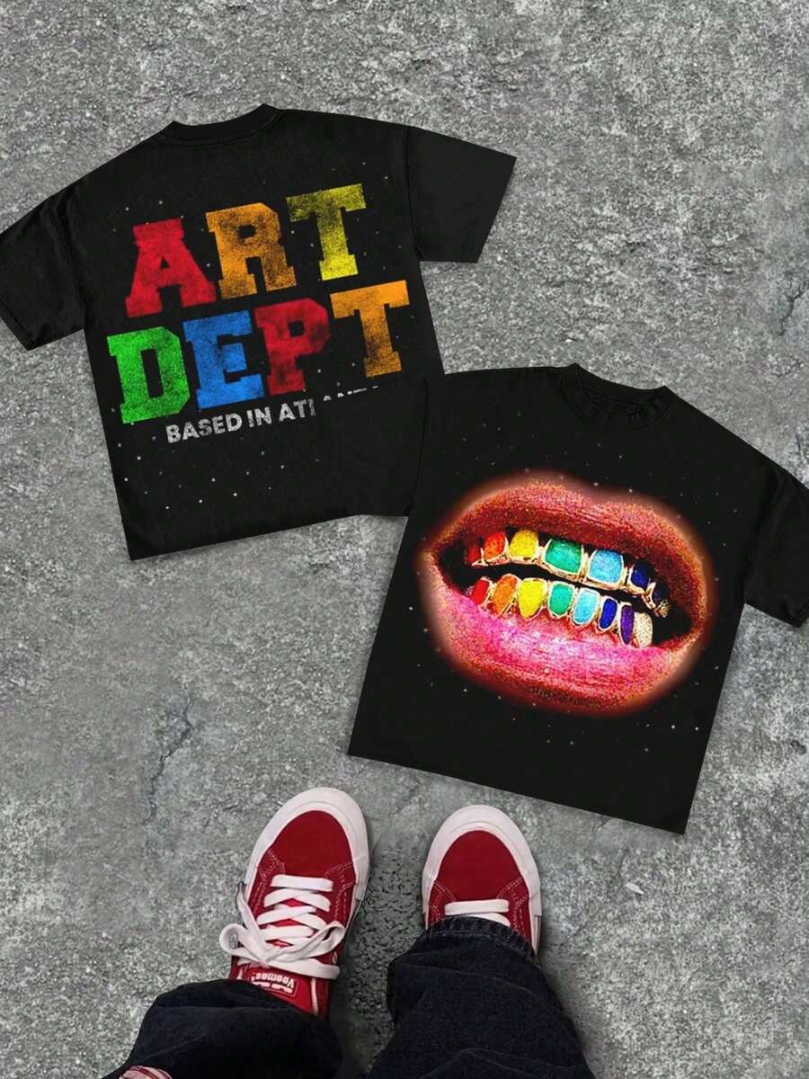 ART BASE IN ATL "Text Play Meme ATL Culture Enthusiast, Street Art Fan Lips, Rainbow Golden Teeth Street Art Dazzling Art Colorful, Exaggerated, Breaking Through The Conventional Art Story Street Art Style T-Shirt Dark Art Play Meme Feeling T-Shirt ... Value Declaration T-Shirt, Burning Bright, No Outing, Strength, Respect Streetwear Shirt, Hometown Flag, Warning, Fashion Clothing, Pattern T-Shirt For Women, Interesting Pattern T-Shirt, Pattern T-Shirt For Men, 100% Cotton T-Shirt, Designed For Youth And Fashion. They're Here, Perfect For Casual Wear And Street Style. They Are Excellent Gifts For Friends And Family. - màu đen - Xem 1