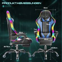 Devoko Gunji Massage Video Game Chair For Adults With Footrest, PU Leather Computer Desk Chair, Adjustable Backrest, High Back Support, Home Office Chair With Headrest And Lumbar Support - 藍色 - 查看 5