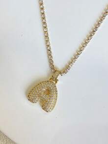 1Pc Delicate Thin-Chain Women's Necklace With Shiny Tiny Letter Pendant. Chic And Eye-Catching, Matches Jeans & Casual Clothes For Daily Wear. - Gold - View 2