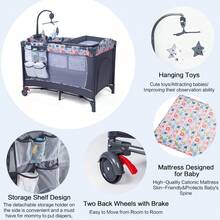 4-In-1 Baby Bassinet Bedside Sleeper With Diaper Changer,Pack And Play ,Foldable Travel Crib Storage Bag & Music Box,Portable Baby Crib Bedding Set,Baby Essentials,Travel-Friendly, Convenient Baby Bed For Newborn To Toddlers - Animal Kingdom - View 3