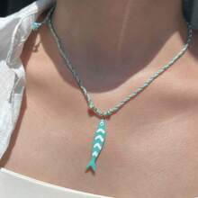 波西米亚风格彩色鱼吊坠链项链手工绳项链，适合作为度假配饰、约会、礼物