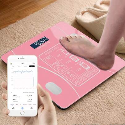 Multi-Function Smart Body Fat And Weight Scale, Bathroom Digital Scale With Tempered Glass Wide Platform, Precise, Large Digits, Easy-Read Electronic Scale, LCD Display, 396lbs Capacity Bathroom Weight Scale, Connects To Mobile Devices To Receive Real-Time Data, Suitable For Home, Fitness, Outdoor - Batteries Included