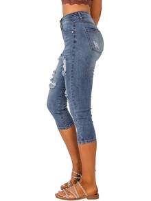 Vetinee High Waisted Skinny Slim Fit Capri Jeanshalloween - Màu xanh trung bình cổ điển - Xem 9