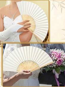 3/15/30pcs Elegant White Bamboo Folding Fan Set, Including Thank You Tags And Gift Bags, Suitable For Bridesmaid Gifts, Wedding Decorations, Parties And Events, Perfect Summer Accessory