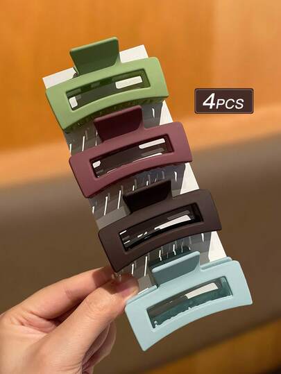 4pcs Women's Fashion Simple Green, Coffee, Blue Square Hair Claw Hair Claws, Suitable For Daily Use, Recommended As Women's Hair Accessory Gift Hair Accessories Autumn Claw Clips Fashion Hair Clips Fall Fashion Hair Clutch