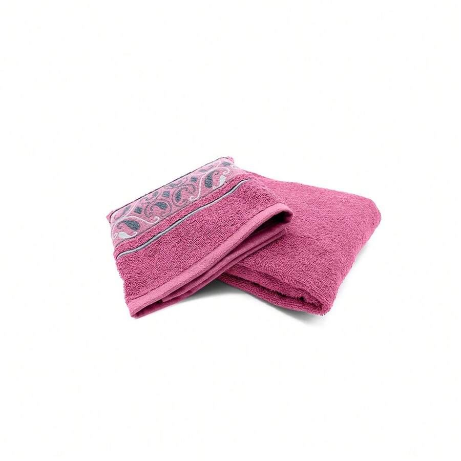Toalla de Medio Baño 140 cm x 70 cm | Suave y Absorbente, 400 g | Con Diseños Bordados en Múltiples Colores | Ideal para Toda la Familia - Rosa Fucsia - Ver 1