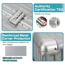 Luggage Travel Suitcase Carry On Luggage PC+ABS Suitcases With Double Spinner Wheels Airline Approved Luggage With TSA Lock 24 Inch,Vacation - 24 Inch Silver - 查看 4