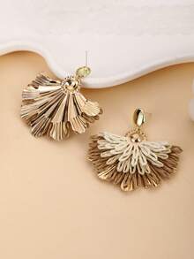 1 par de pendientes con colgante de pluma de pavo real de color degradado, diseño único, adecuado para vacaciones, fiestas y uso diario - Caqui - Ver 6