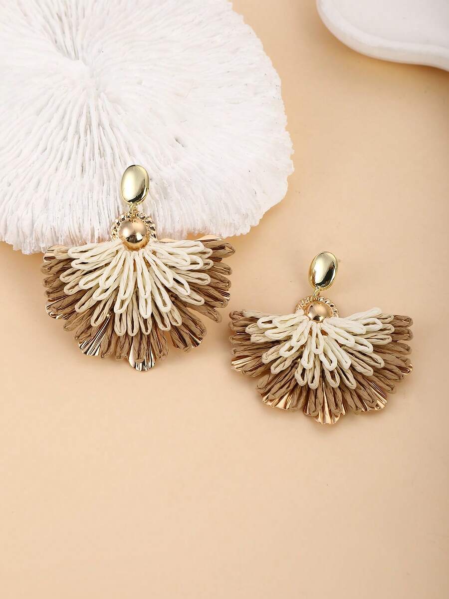 1 par de pendientes con colgante de pluma de pavo real de color degradado, diseño único, adecuado para vacaciones, fiestas y uso diario - Caqui - Ver 1