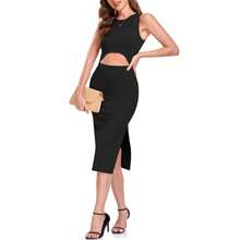Elegant White Cut - Out Bodycon Midi Dress - Black - View 2