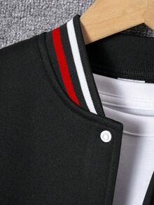 Young Boy Casual Stylish Letter Embroidery & Print Contrast Color Collar & Cuff Long Sleeve Hoodie Sweatshirt - màu đen - Xem 3