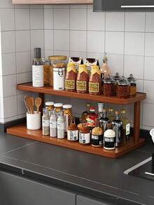 1 Pieza Estantería de Cocina Multifuncional de Bambú, Estantería Multiusos para Especias con Estantes, Organizador de Escritorio Doble, Ideal para Cómodas, Estantes Decorativos y Prácticos para el Hogar, Decoración de Balcón, Decoración del Hogar, Almacenamiento para Fiestas y Navidad - Marrón - Ver 2