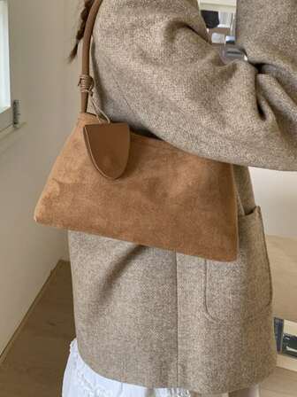 2025新款复古PU绒面纹理女士单肩腋下包，大容量休闲手提包