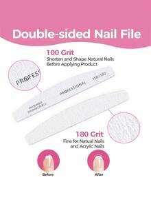 3/5/10/25件套月牙形指甲锉，80/100/180/240目专业砂纸，去茧器，抛光块，美甲配件工具