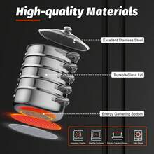 5tier Steamer Cookware Pot Stainless Steel Pot Stainless Steel Food Steamer &Lid - Silver - View 5