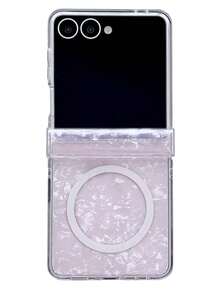 Luxury Glitter Laser Aurora Shell Pattern Magnetic Wireless Charging Case Compatible With Samsung Z Flip6 7 Z Flip 5 4 Bumper Shockproof Protective Cover Waterproof Anti-Fall Scratch Resistant - Pink - View 3