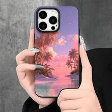 Fundas para phone con diseño de atardecer de ensueño y orificios grandes, estilo imitación. Compatibles con phone 16 Pro Max, 16, 15 Pro, 14, 14 Plus/14 Pro Max, 13, 13 Pro, 12 Pro y 11/11 Pro. Regalos para cumpleaños y fiestas - Negro - Ver 1