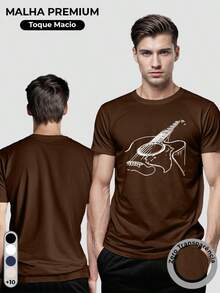 Men's 100% Cotton T-Shirt With Guitar Print - 鏽棕色 - 查看 2