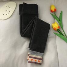 1pc Kids' Knitted Leggings, Warm Thermal Lined For Autumn/Winter, Colorful Striped Hem, Cute & Comfortable, Ideal For Daily Wear - Multicolor - View 15