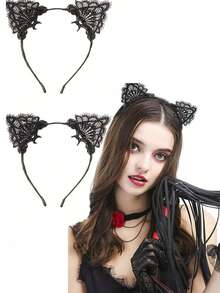1Pc Women's Gothic Black Lace Cat Ear Headband With Gold Bell & Bowknot - Cute Fashion Hair Accessory For Makeup, Skincare & Casual Wear ,Hair Hoop Hairband For Women