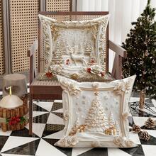 1 件白色三维圣诞图案套装饰枕套方形靠垫套，圣诞老人树鹿雪花雪人礼盒树等新视觉图案设计和其他图案软枕套适用于圣诞派对家庭房间沙发椅装饰圣诞节装饰品，圣诞靠垫套， - 彩色 - 查看 10