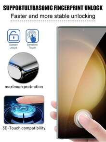 2-In-1: 1pc High-Definition Screen Protector With Fingerprint Unlock + 1 Set Black Lens Protector, Compatible With Samsung Galaxy S22 Ultra/S23/S23 Plus/S23 Ultra/S24/S24 Plus/S24 Ultra/S25 Ultra/S25 - Clear - View 3